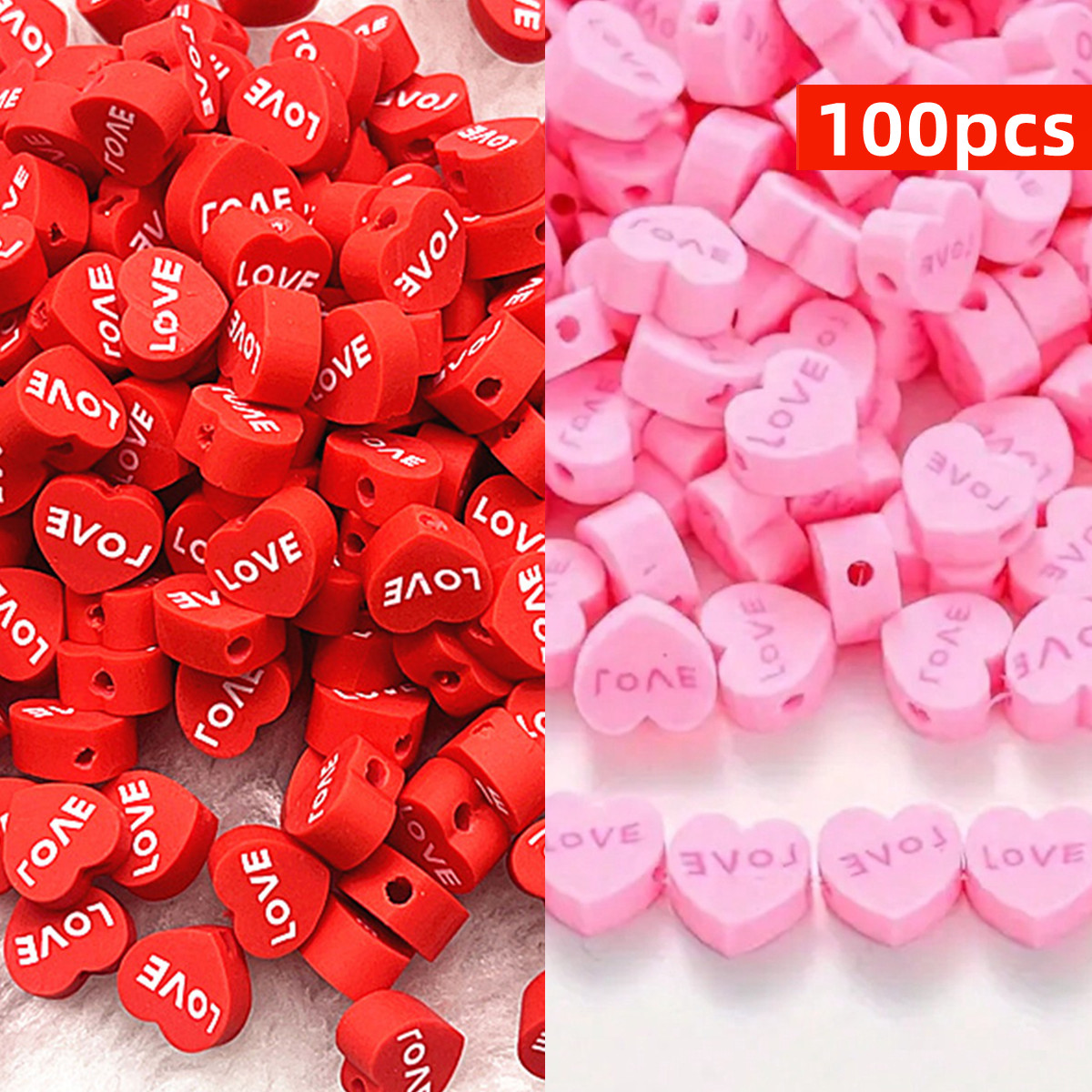100pcs 10mm Red and Pink Peach - Jewelry Making In Clay 评论和价格