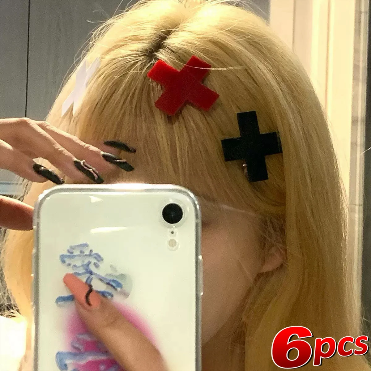 Y2K Red Cross Hair Clip Punk G - Jewelry Making For Adults 评论和价格