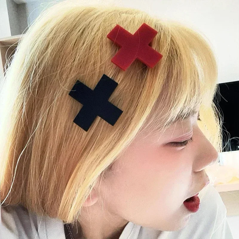 Y2K Red Cross Hair Clip Punk G - Jewelry Making For Adults 评论和价格